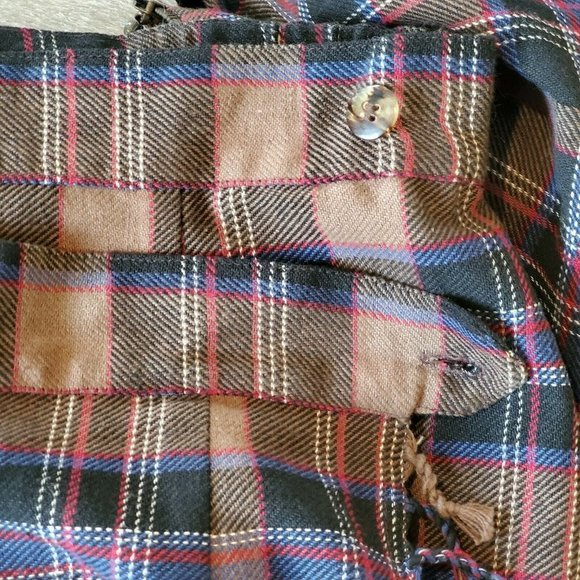 Vintage 90s Flannel Brown Plaid Maxi Skirt Set Vest Fringe Sm Top Medium Skirt - Picture 6 of 11